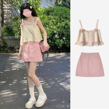 SWEET CAMISOLE ＋PINK SKIRT TWO-PIECE SET UB98092
