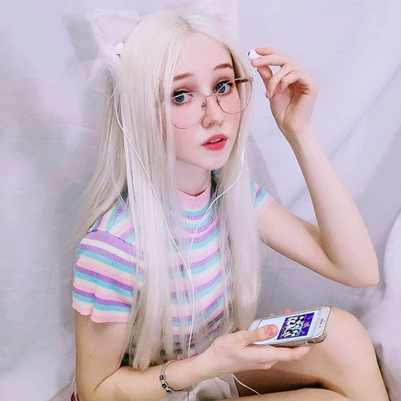 [@dollish_fox] "PASTEL STRIPES" KNITTED TEE K061501REVIEW