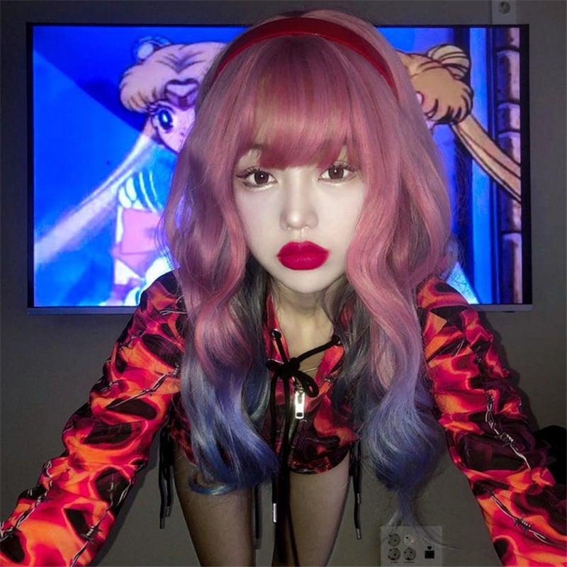 [@e.unjee] PURPLE GRADIENT BLUE LONG CURLY WIG UB3283