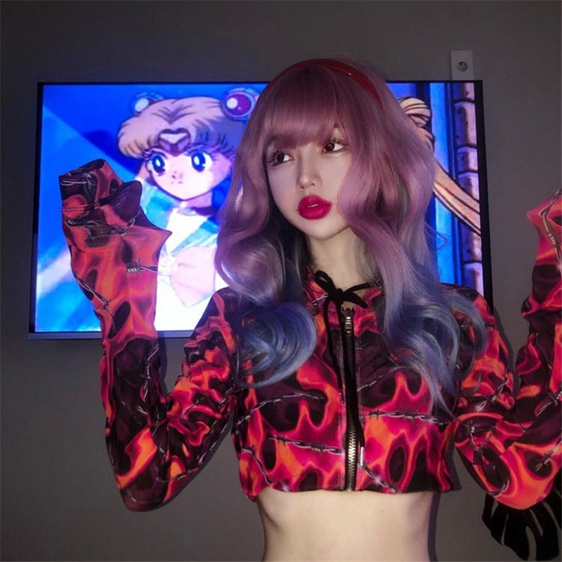 [@e.unjee] PURPLE GRADIENT BLUE LONG CURLY WIG UB3283