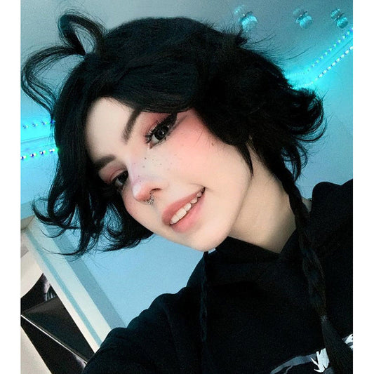 [@flutterow_] Black Lazy Trailing Irregular Straight Wig UB2386