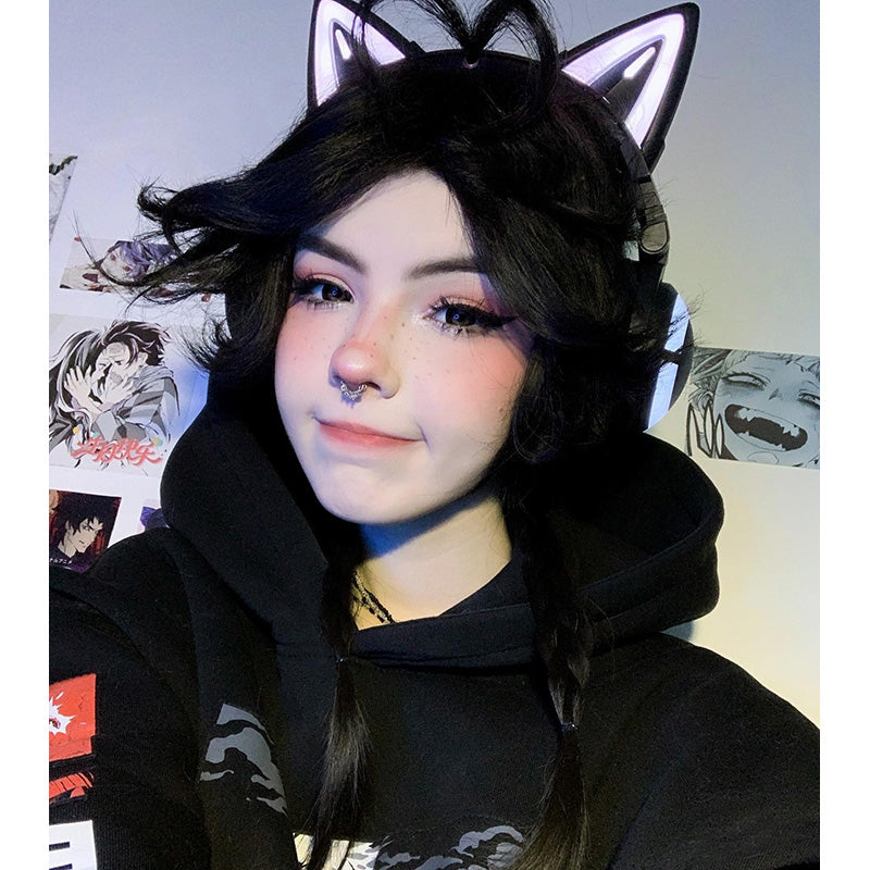 [@flutterow_] Black Lazy Trailing Irregular Straight Wig UB2386