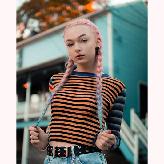 [@hallucineon] "MIXED COLORS STRIPED KNIT" BASE SHIRT N072001