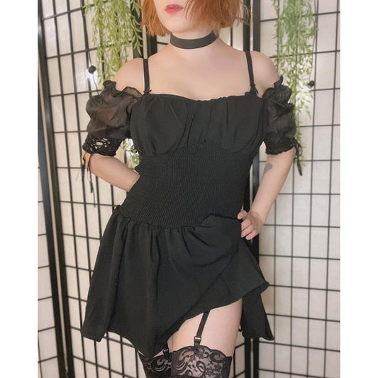 [@hiso.neko] "DARK GOTHIC MESH PUFF SLEEVE" DRESS N042406