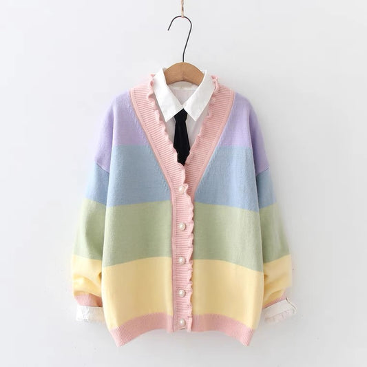 Rainbow Striped Cardigan Sweater UB6190