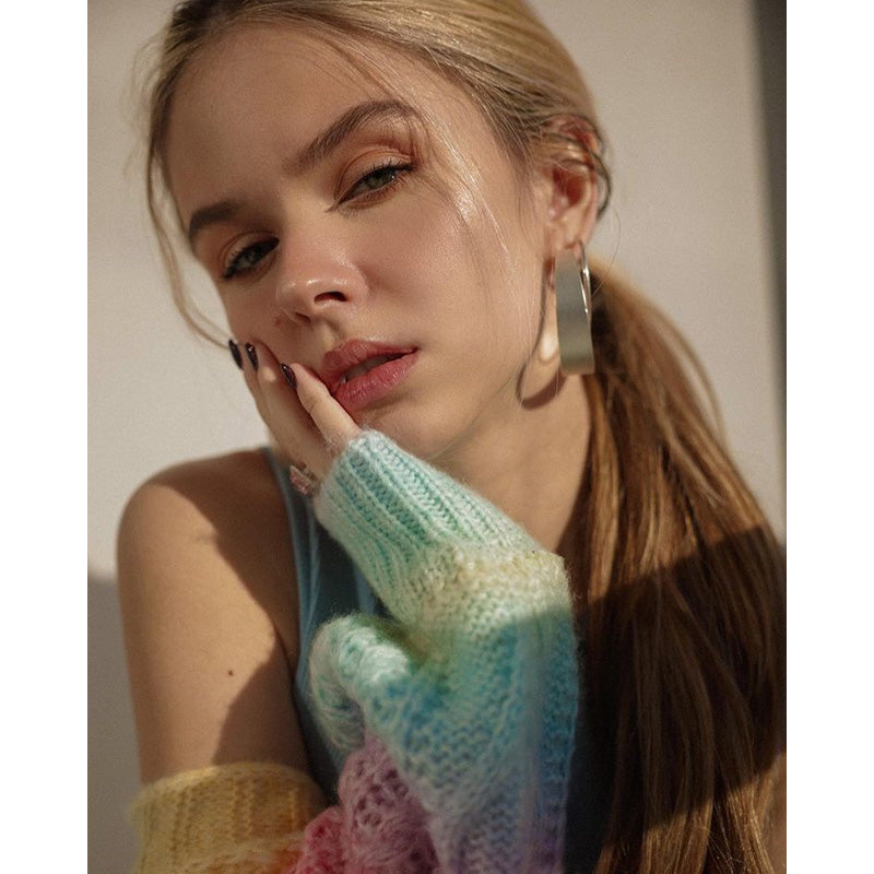 CHIC GRADIENT RAINBOW TIE-DYE KNITTED CARDIGAN UB2819