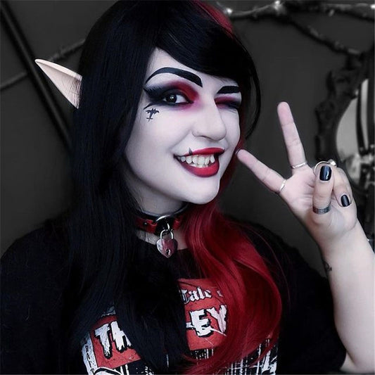 [@nightmarekittykat ] "HALF BLACK HALF RED LONG STRAIGHT" WIG D051516