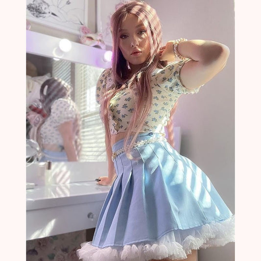 "HEART BUTTON PUFF SLEEVE FLORAL" TOP N072205