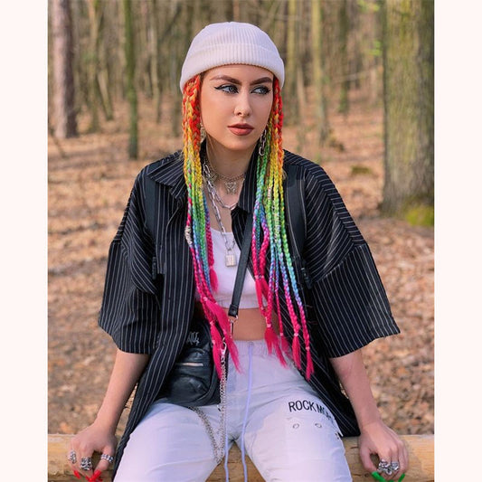 [@izabela_zabielska]"DARK STRIPED LOOSE" SHORT SLEEVE SHIRT K080804