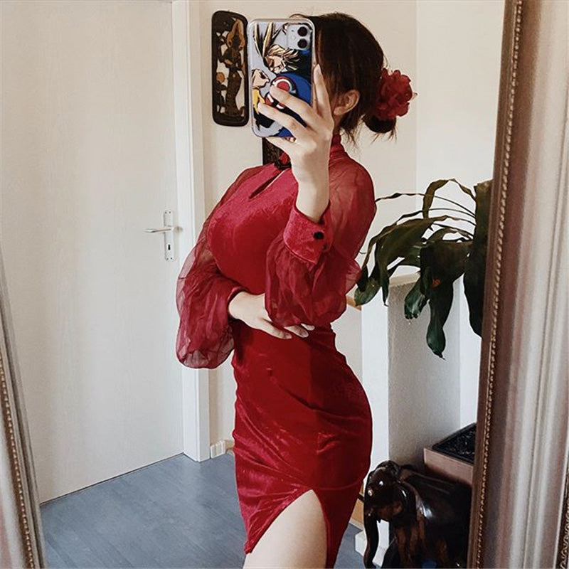 [ @lady_perez22  ]f “RED/BLACK CHEONGSAM” DRESS W110802