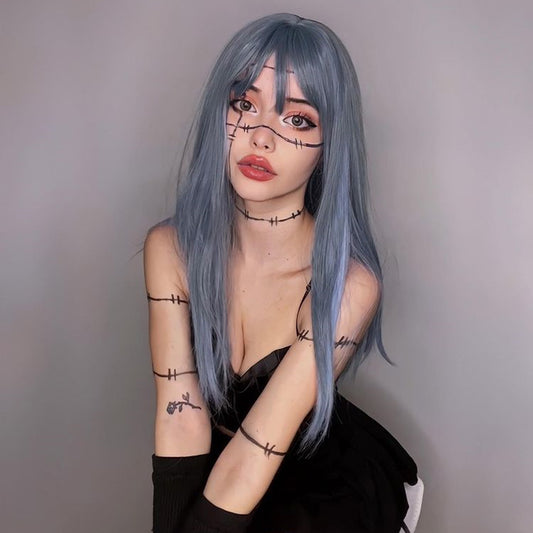 Blue Color Gradient Lolita Cute Long Straight Wig UB6145