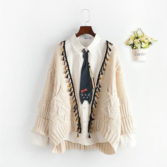 "3 COLORS LOOSE TASSEL" CARDIGAN SWEATER K102009