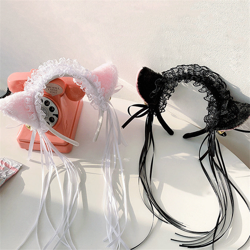 Lolita Lace Cat Ears Bells Fringed Headband UB95661