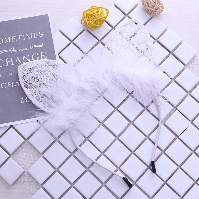 Kawaii Feather Lace Cat Ear Headband UB95662