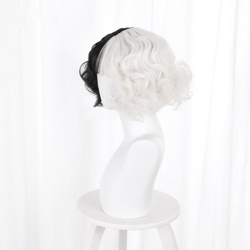 Half Black Half White Short Curly Cosplay Wig UB2447