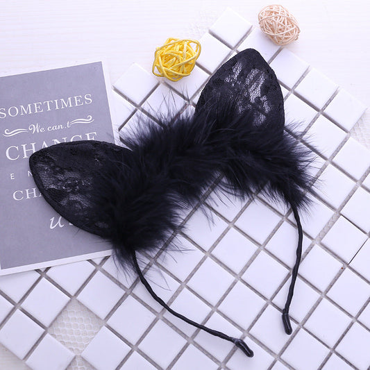 Kawaii Feather Lace Cat Ear Headband UB95662