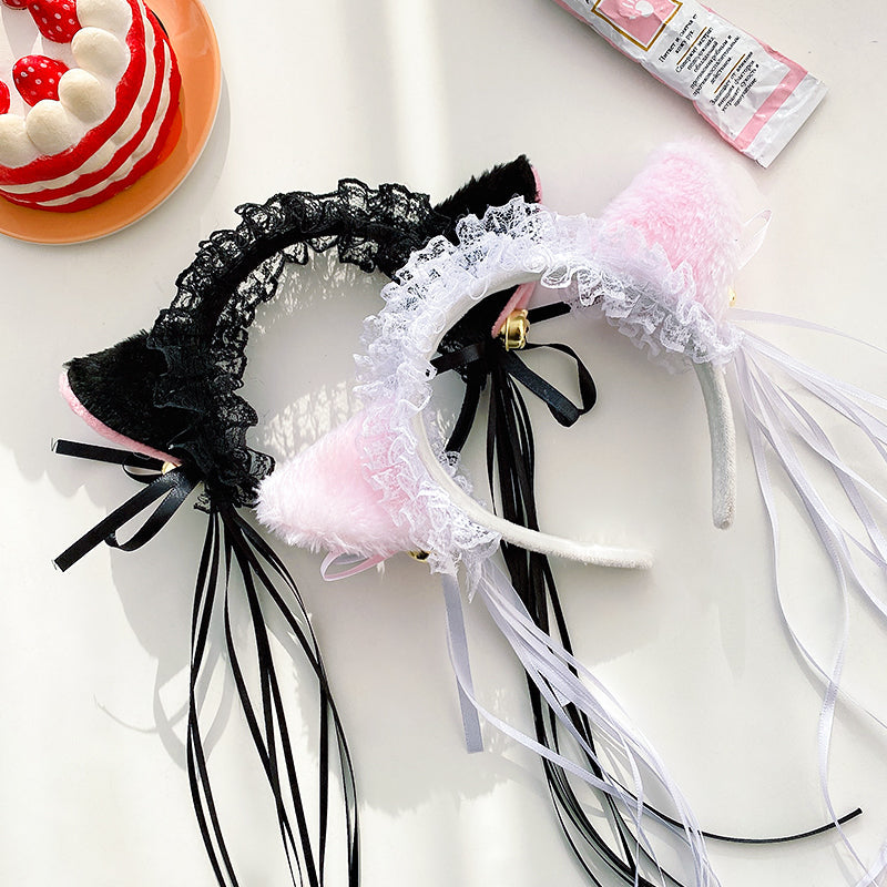 Lolita Lace Cat Ears Bells Fringed Headband UB95661