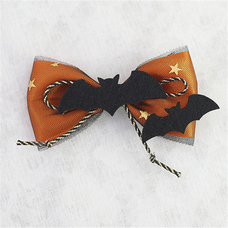 Halloween Orange Pumpkin Bow Little Devil Wings Hairpin UB96009