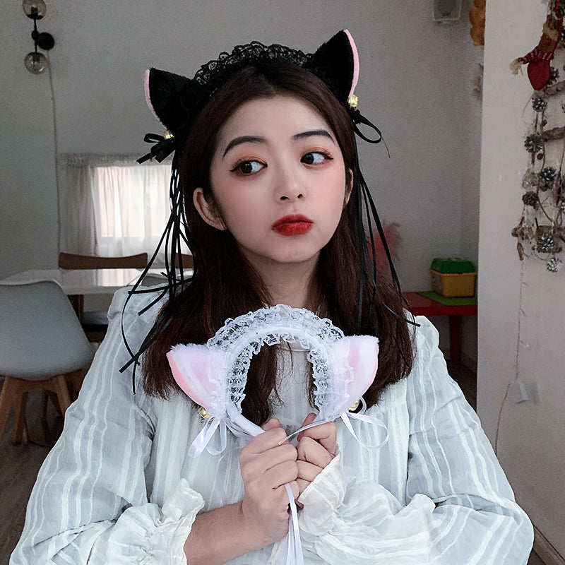 Lolita Lace Cat Ears Bells Fringed Headband UB95661