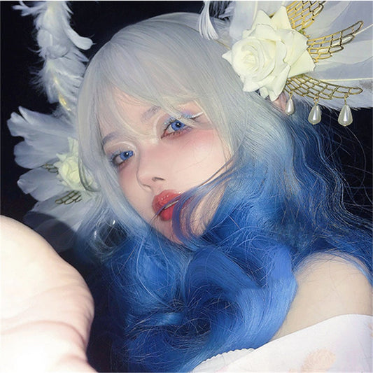 Harajuku Gradient Blue Long Curly Wig UB6143
