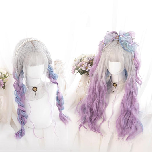 Lolita Gray white Blue Purple Gradient Wig UB2410