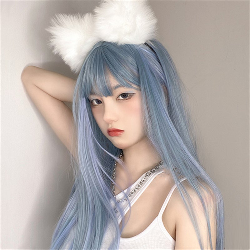 Blue Color Gradient Lolita Cute Long Straight Wig UB6145