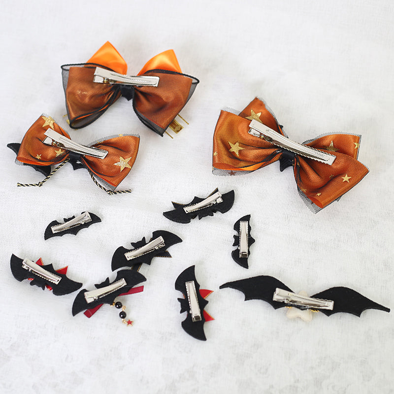 Halloween Orange Pumpkin Bow Little Devil Wings Hairpin UB96009