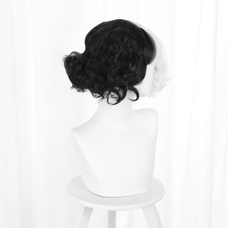 Half Black Half White Short Curly Cosplay Wig UB2447