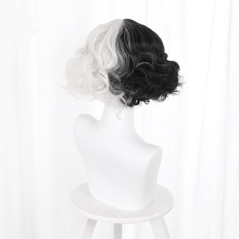 Half Black Half White Short Curly Cosplay Wig UB2447