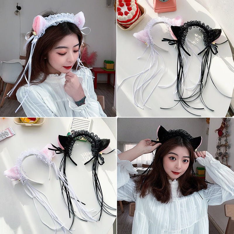 Lolita Lace Cat Ears Bells Fringed Headband UB95661