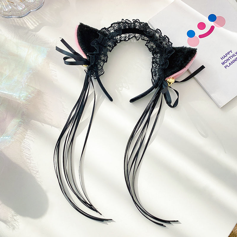 Lolita Lace Cat Ears Bells Fringed Headband UB95661
