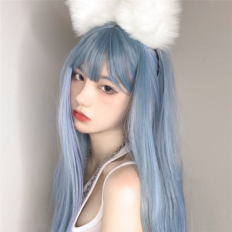 Blue Color Gradient Lolita Cute Long Straight Wig UB6145