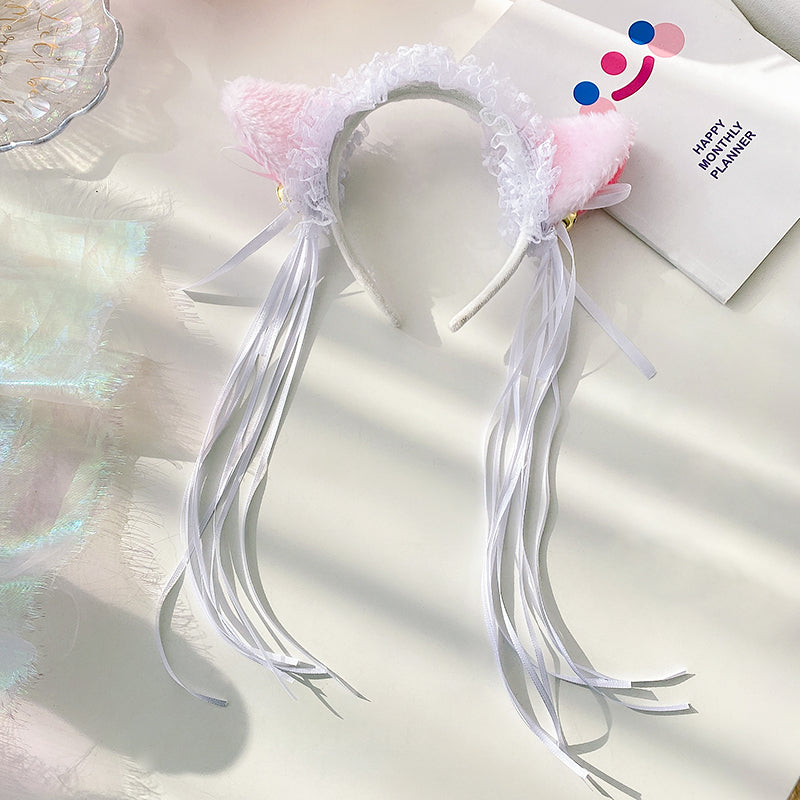 Lolita Lace Cat Ears Bells Fringed Headband UB95661