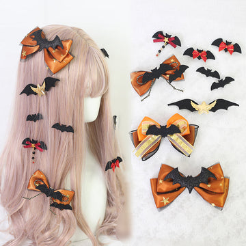 Halloween Orange Pumpkin Bow Little Devil Wings Hairpin UB96009