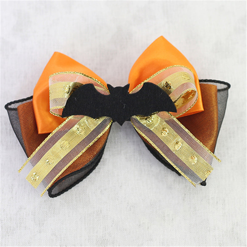Halloween Orange Pumpkin Bow Little Devil Wings Hairpin UB96009