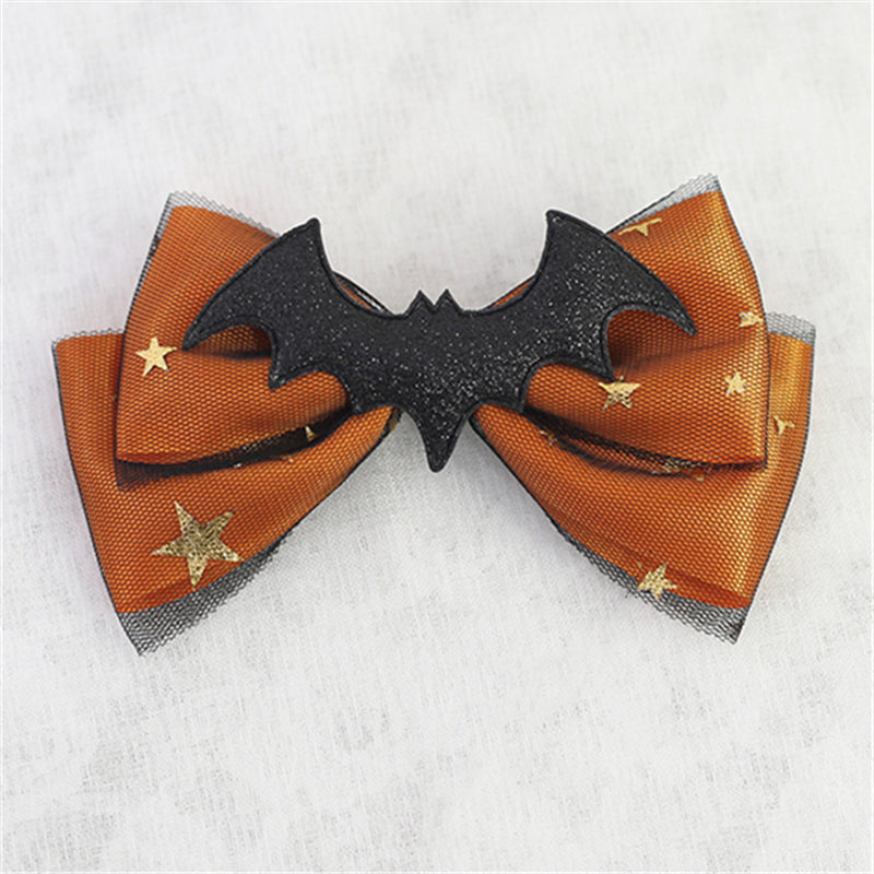 Halloween Orange Pumpkin Bow Little Devil Wings Hairpin UB96009