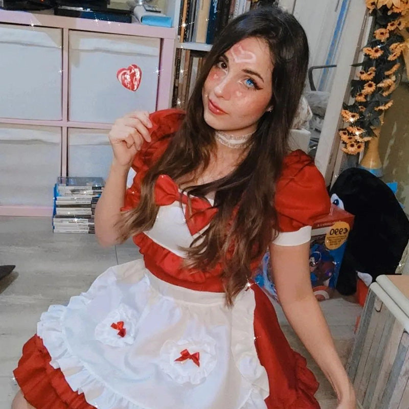 Red Lolita Sexy Maid Outfit Dress UB3457