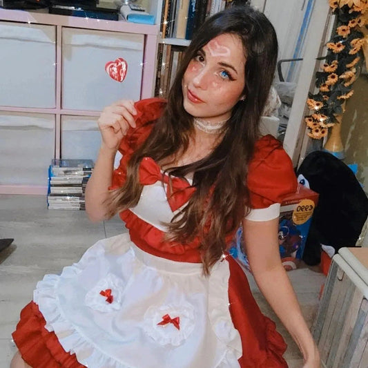 [@narmayae] Red Lolita Sexy Maid Outfit Dress UB3457