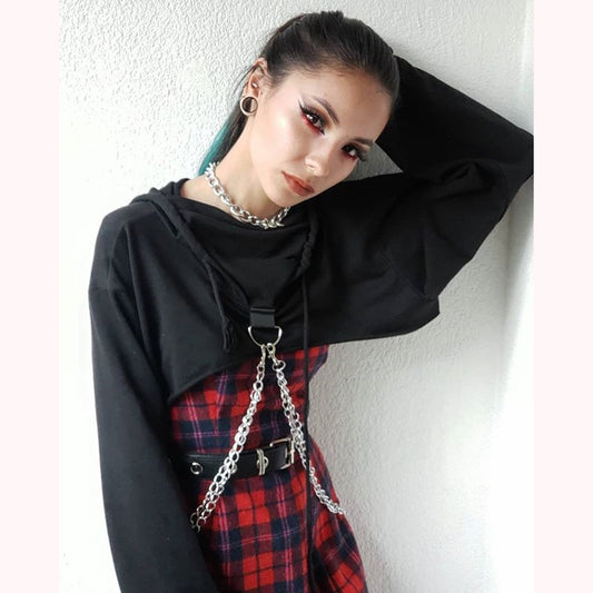 "RED/BLACK CHIC CHAIN LOOSE" SHORT HOODIES K102616REVIEW
