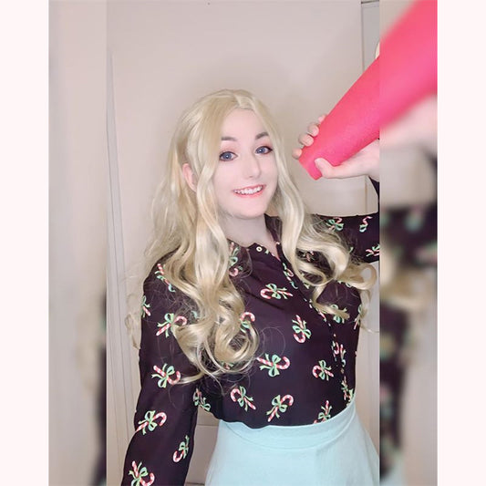 [ @pastelmochi_cos ] "GOLD BIG WAVY" LONG CURLY WIG K081601