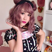 Purple Wisteria color Lolita Kawaii Curly Wig+two Buns K102309