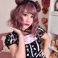 [@pixie_late] Purple Wisteria color Lolita Kawaii Curly Wig+two Buns K102309
