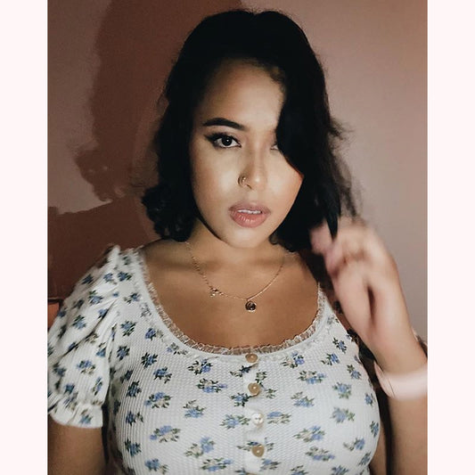 "HEART BUTTON PUFF SLEEVE FLORAL" TOP N072205