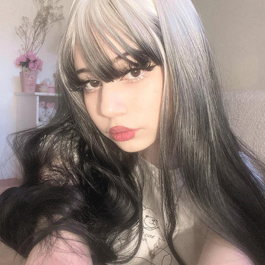 "LOLITA WIG [ DAYTIME ] - GRADIENT WHITE BLACK LONG CURLY" WIG H040902