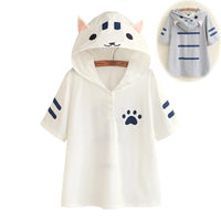 "WHITE/GRAY CUTE CAT SHORT SLEEVE" HOODIE D042505