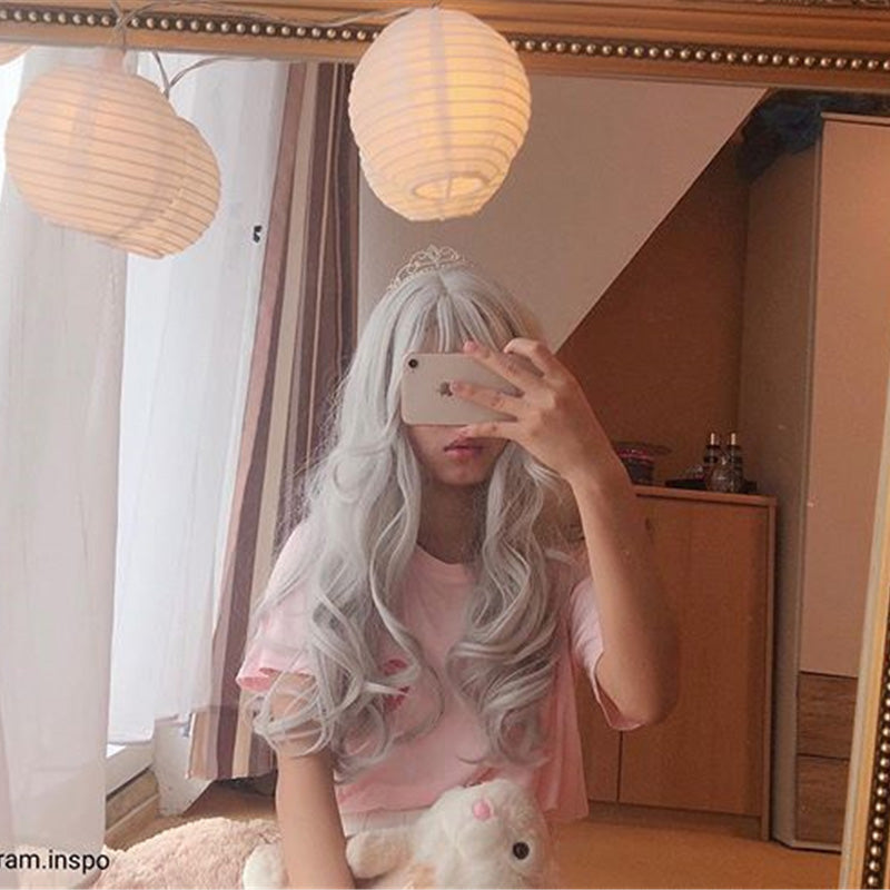 "SILVER LARGE WAVY" LONG CURLY HAIR WITH BANGS K081602