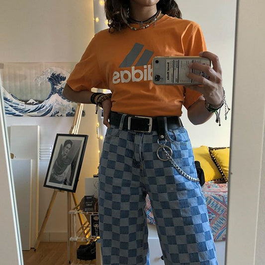 "RETRO BLUE PLAID" JEANS K060610