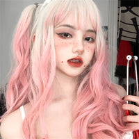 Blonde Gradient Pink Long Curly Hair Colored Wig UB6404