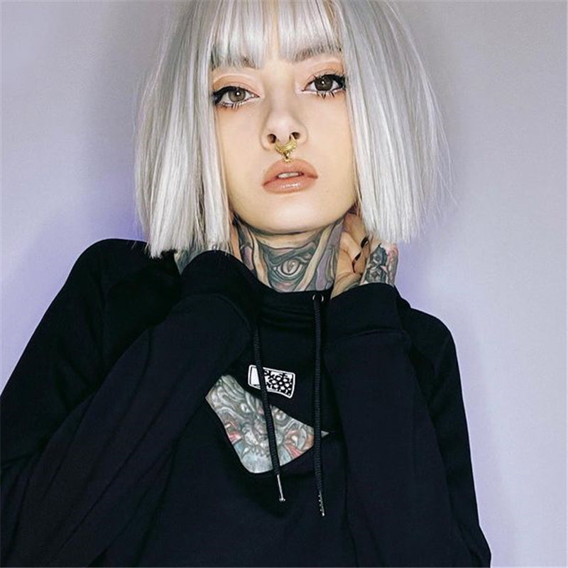 [@liloucianoofficial] Silver White Short Straight Wig UB3316
