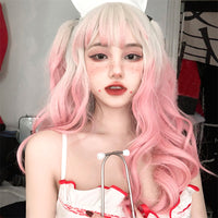 Blonde Gradient Pink Long Curly Hair Colored Wig UB6404